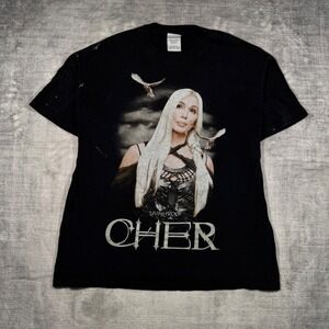 Cher Shirt Mens XL Black Vtg Y2K Living Proof Farewell Tour Band Double Sided
